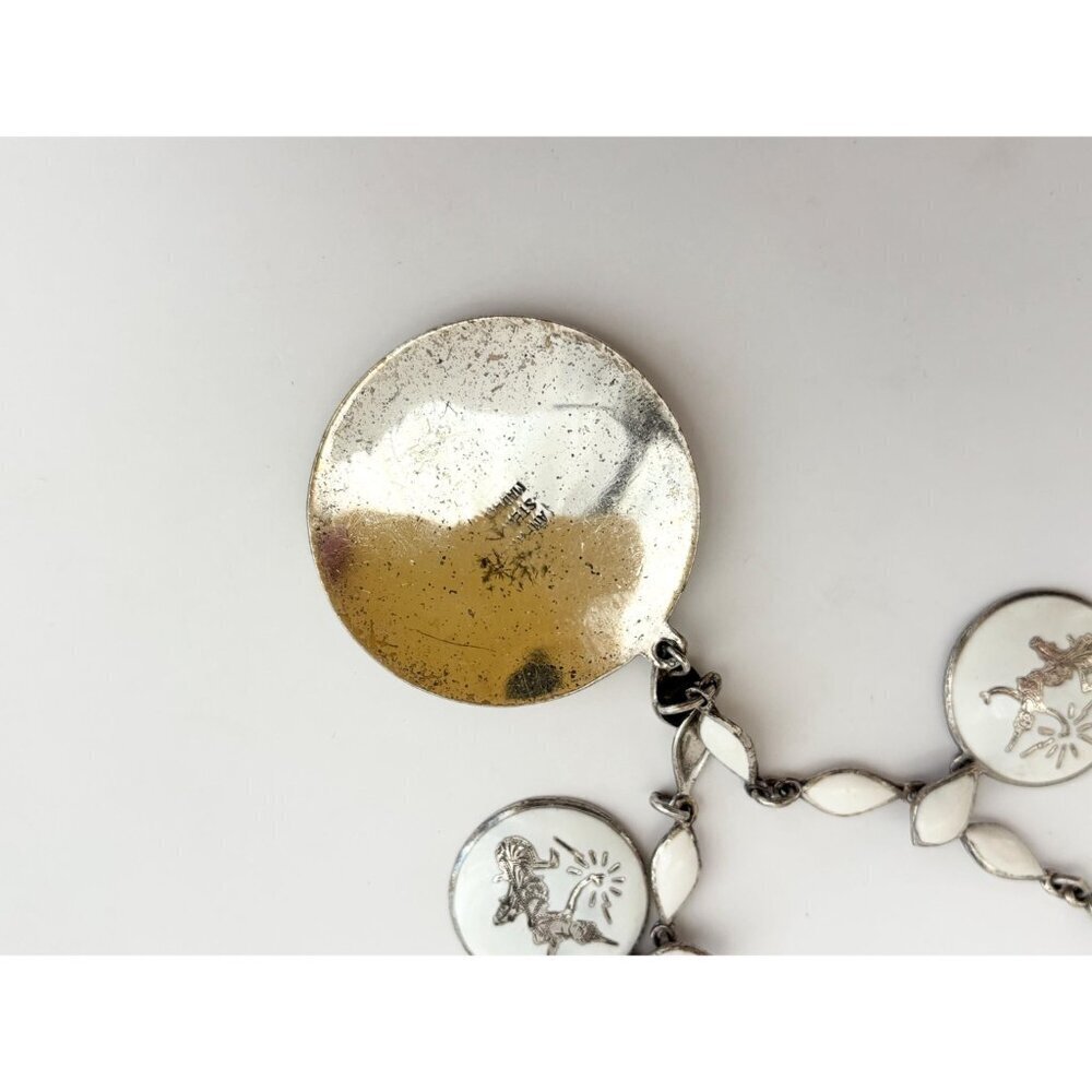 Rare Siam Sterling Silver White Multi-Figure Thai Made 30's 925 Vintage Necklace - Picture 9 of 16